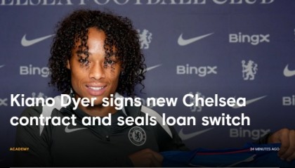 官方：切尔西续约中场小将迪尔至2030年，本赛季将租借荷甲福伦丹